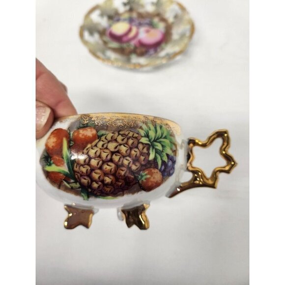 VTG Royal Sealy Japan Pineapple Fruit Gold Leaf Accent Footed Tea Cup & Saucer - Picture 3 of 11